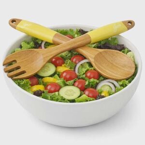 Fiestaware Fiesta Salad Servers Tongs Bamboo Utensils SUNFLOWER Yellow SPOONFORK